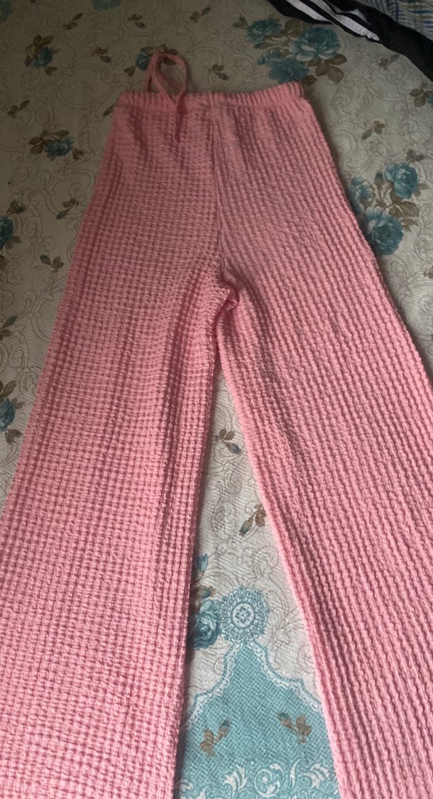 Pembe Örgü Kadın Rahat Kesim Pantolon - Görsel 5