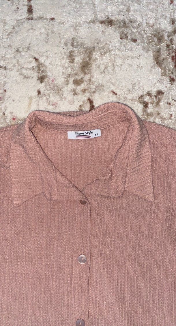 Bej Düğmeli Uzun Kollu Keten Gömlek - Görsel 5