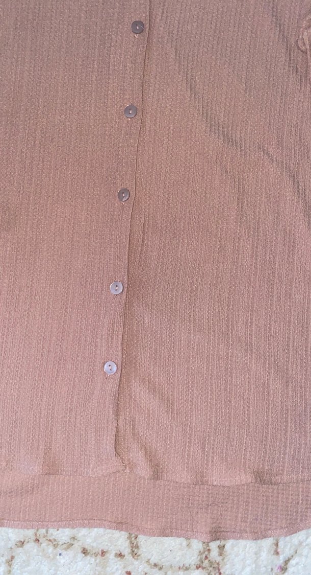 Bej Düğmeli Uzun Kollu Keten Gömlek - Görsel 2