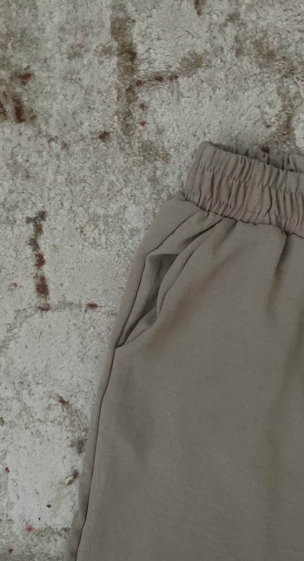 Bej Bol Kesim Keten Kadın Pantolon - Görsel 2