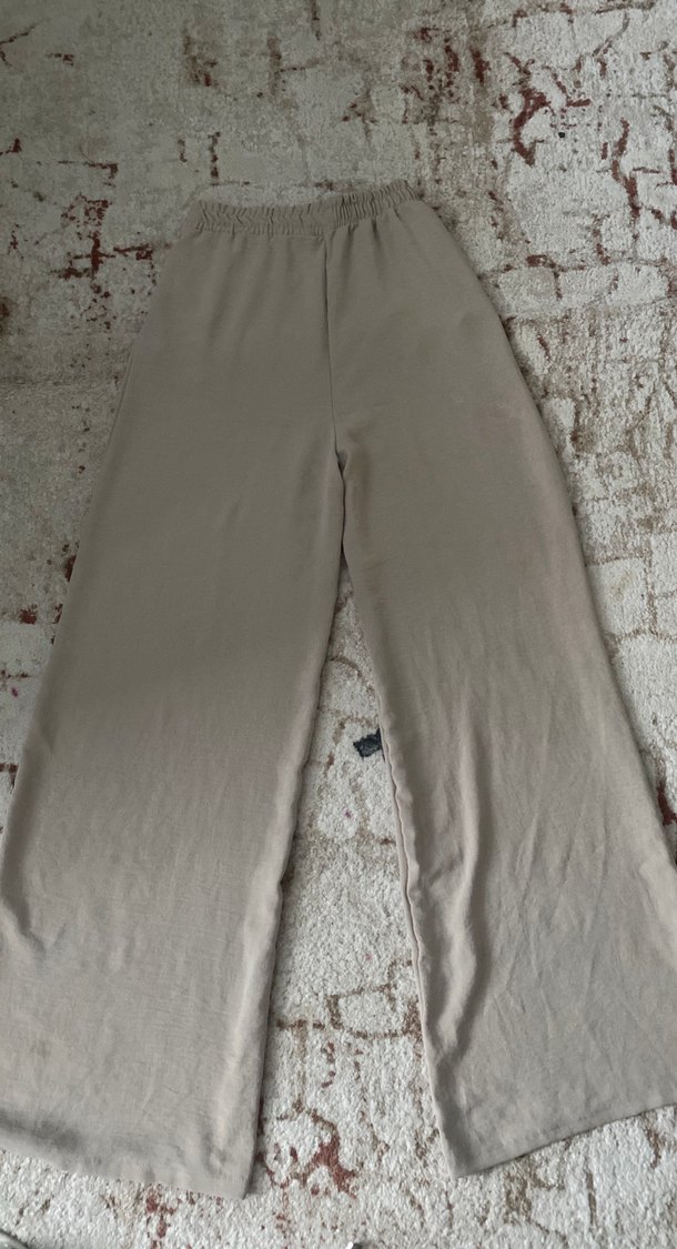 Bej Bol Kesim Keten Kadın Pantolon - Görsel 4