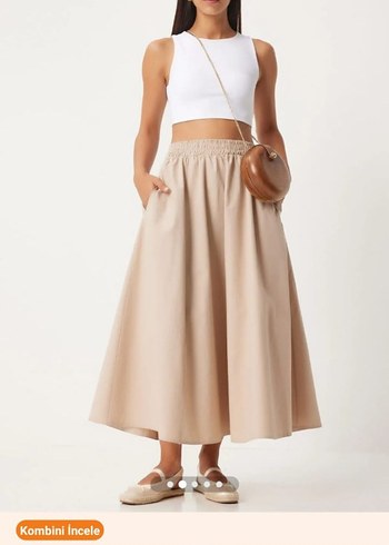 Kadın Camel Midi Pamuk Etek - Görsel 3