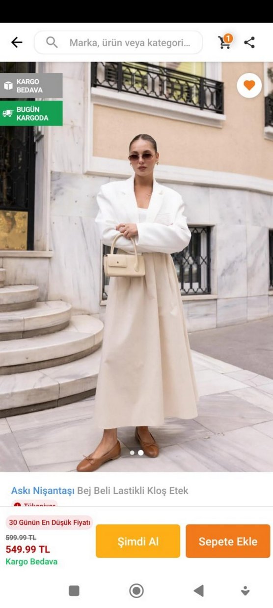 Kadın Camel Midi Pamuk Etek - Görsel 2