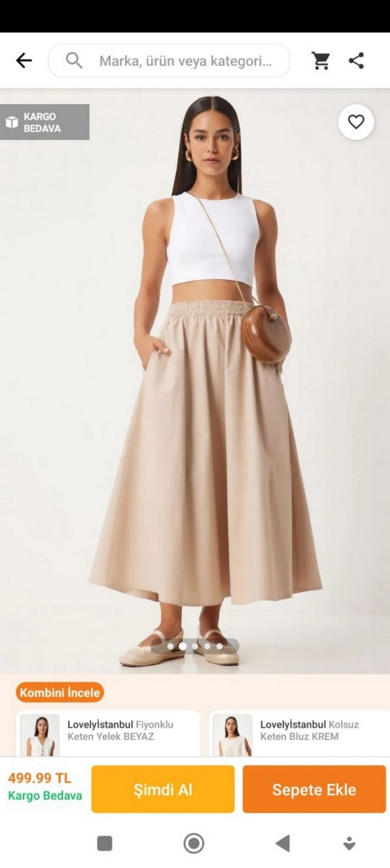 Kadın Camel Midi Pamuk Etek - Görsel 3