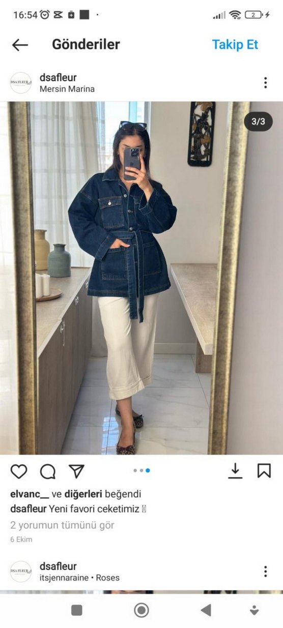 Kadın Koyu Mavi Denim Ceket düğmeli - Görsel 2