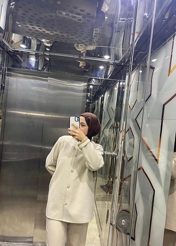 Bej Midi Kadın Kaban Yüksek Yaka - Görsel 2