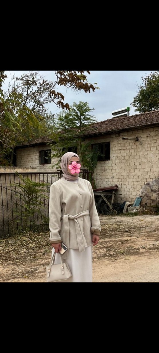 Bej Midi Kadın Kaban Yüksek Yaka - Görsel 3