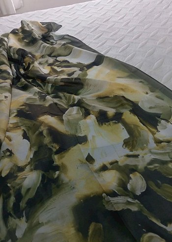 Kadın Bohem Drapeli Saten Şal - Açık Haki - Görsel 2