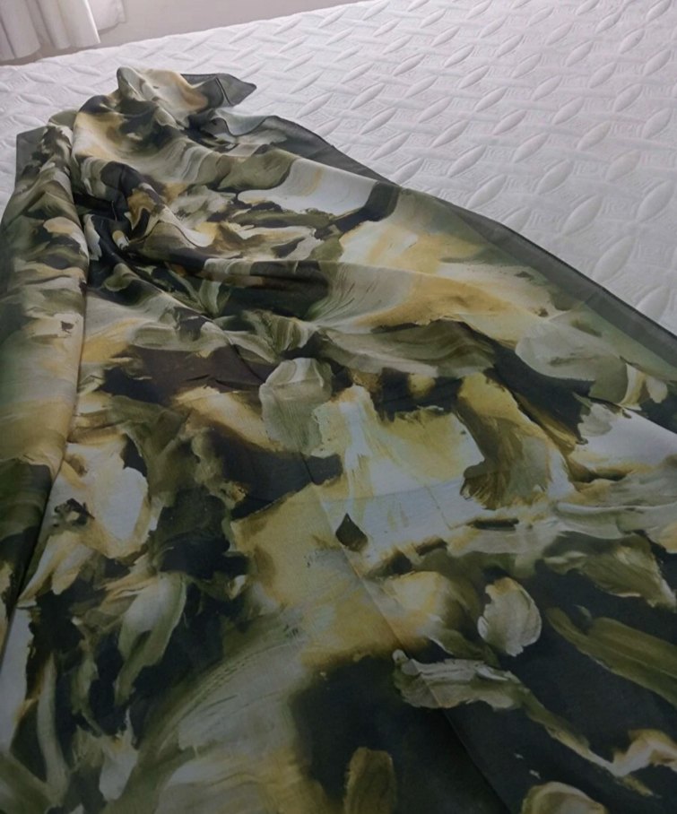 Kadın Bohem Drapeli Saten Şal - Açık Haki - Görsel 2