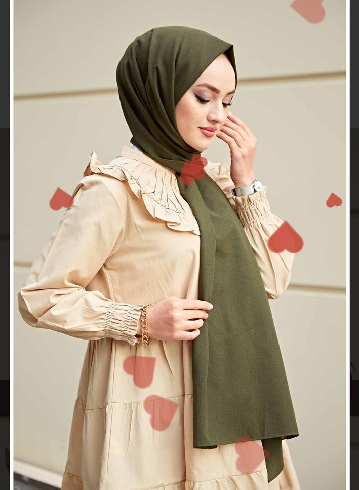 Hafif Haki Bohem Drape Kadın Şal - Görsel 2