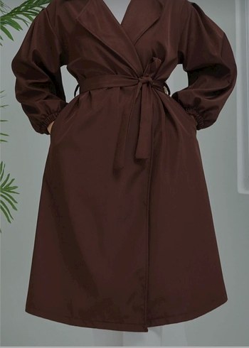 Kahverengi Kuşaklı Uzun Kadın Trençkot - Görsel 4