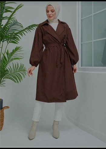 Kahverengi Kuşaklı Uzun Kadın Trençkot - Görsel 3