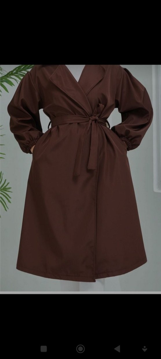 Kahverengi Kuşaklı Uzun Kadın Trençkot - Görsel 4