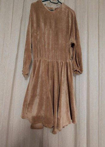 Bej Kadın Midi Boy Rahat Elbise - Görsel 3