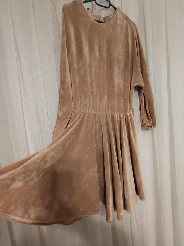 Bej Kadın Midi Boy Rahat Elbise - Görsel 2