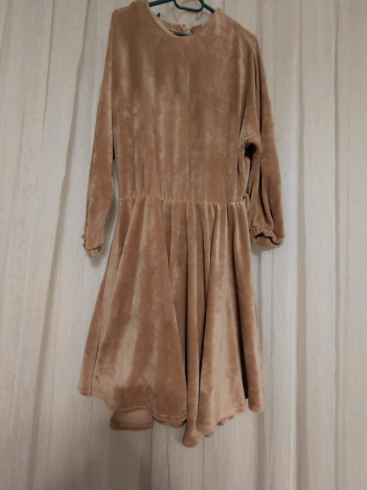 Bej Kadın Midi Boy Rahat Elbise - Görsel 3