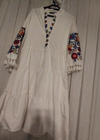 Nakışlı Püsküllü Uzun Hamile Tunik - Görsel 2