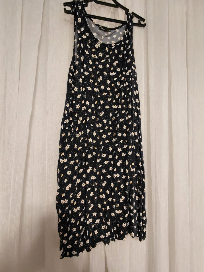 Siyah Çiçekli Midi Salaş Elbise - Görsel 2