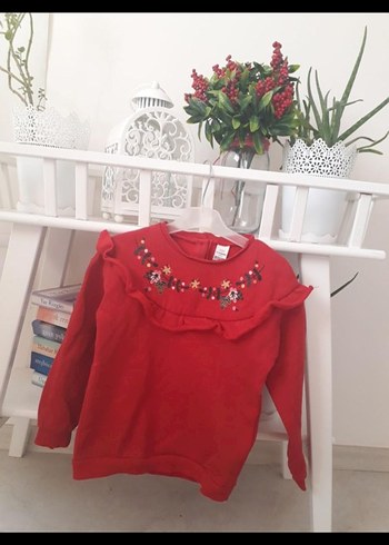Kız Çocuk Kırmızı Fırfırlı Sweatshirt