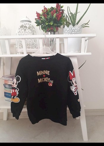 Kız Çocuk Siyah Minnie Mickey Baskılı Sweatshirt