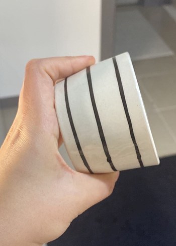 Gri Çizgili Beyaz Seramik Kupa - Görsel 5