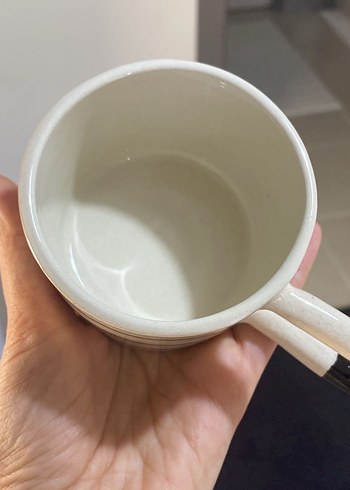 Gri Çizgili Beyaz Seramik Kupa - Görsel 4