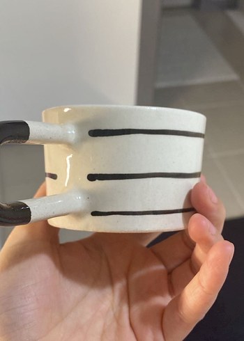 Gri Çizgili Beyaz Seramik Kupa - Görsel 6