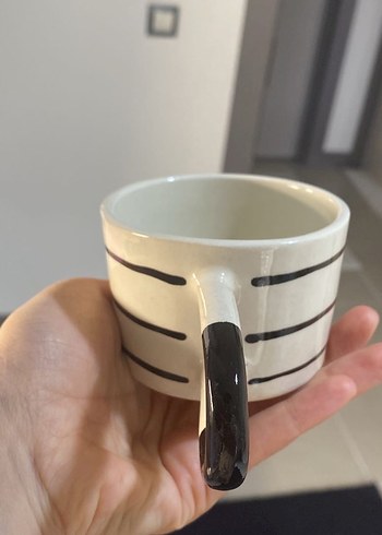 Gri Çizgili Beyaz Seramik Kupa - Görsel 2