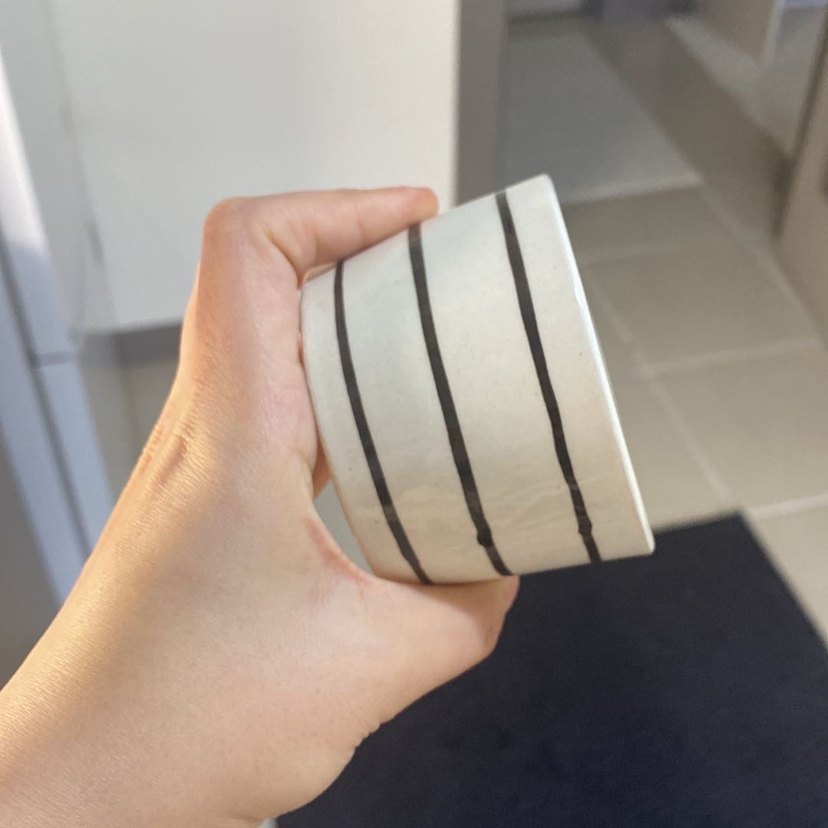 Gri Çizgili Beyaz Seramik Kupa - Görsel 5