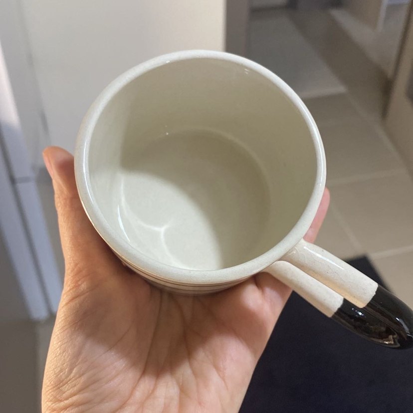 Gri Çizgili Beyaz Seramik Kupa - Görsel 4