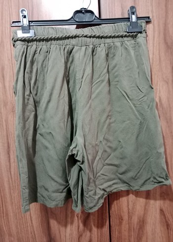 Kadın Haki Kemerli Mini Şort - Görsel 3