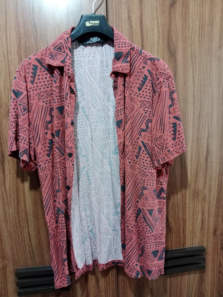 Bordo Bershka Erkek Badge Retro Stil gömlek - Görsel 2