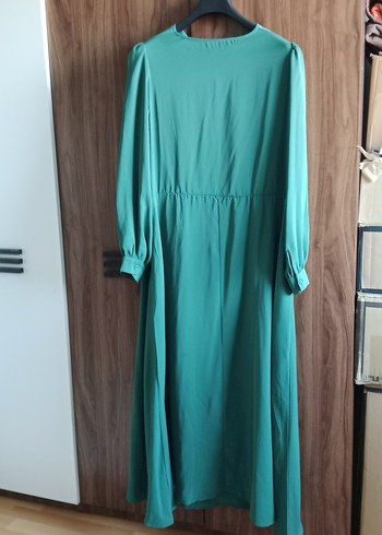 xl Beden Uzun Turkuaz Saten Elbise, Bohem Tarz