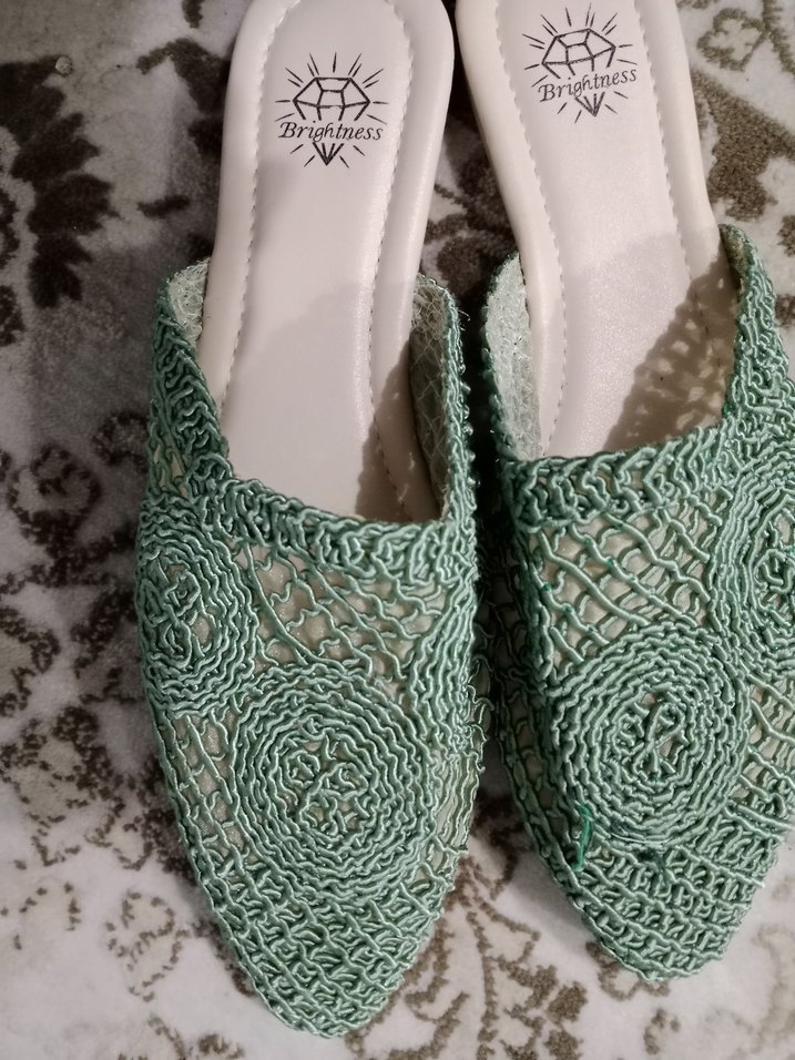 Nakışlı Yeşil Örgü Kadın Terlik - Görsel 2