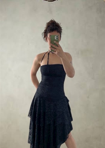 Abiye Uzun Siyah Gotik Drapeli Straplez Elbise