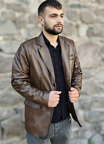 ERKEK BLAZER DERİ CEKET ORGİNAL HAKİKİ TABA RENK 