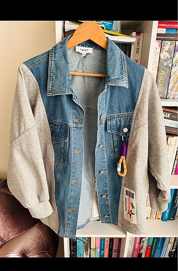 s Beden Twist denim mix aksesuar patchli ceket
