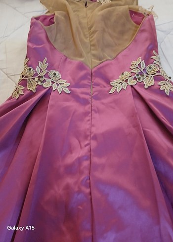 Uzun Mor Drapeli Straplez Abiye Elbise - Görsel 2