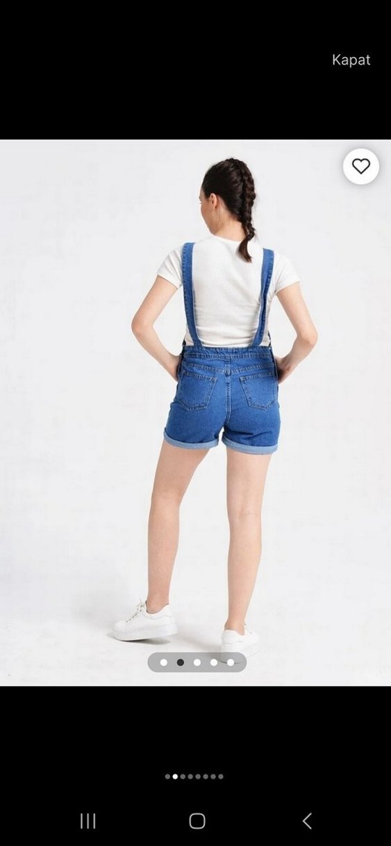 Mavi Kısa Denim Tulum - Görsel 2