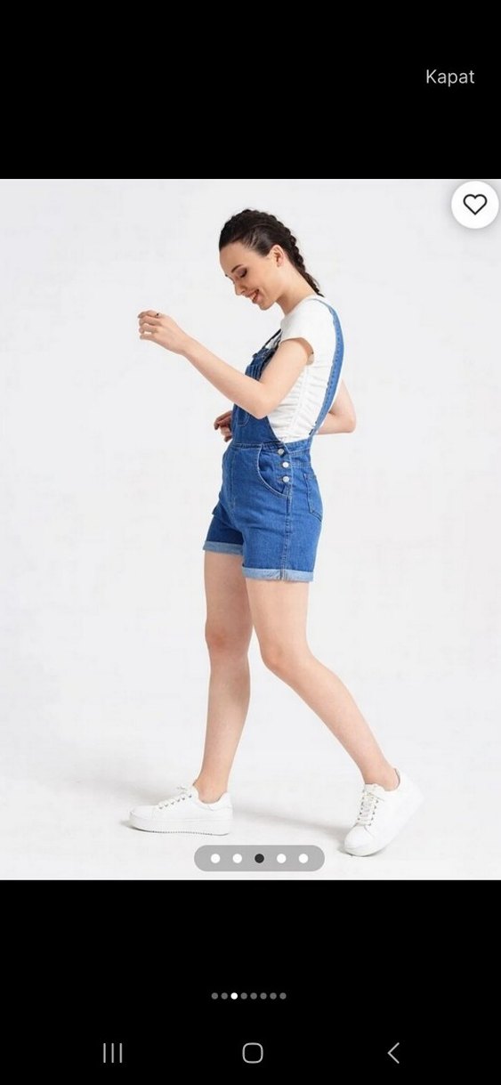 Mavi Kısa Denim Tulum - Görsel 3