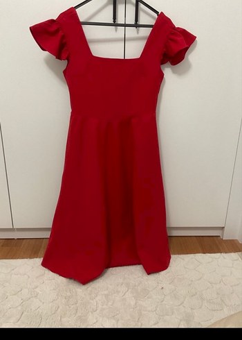 Kırmızı Midi Boy Fırfırlı Kadın Elbise - Görsel 3