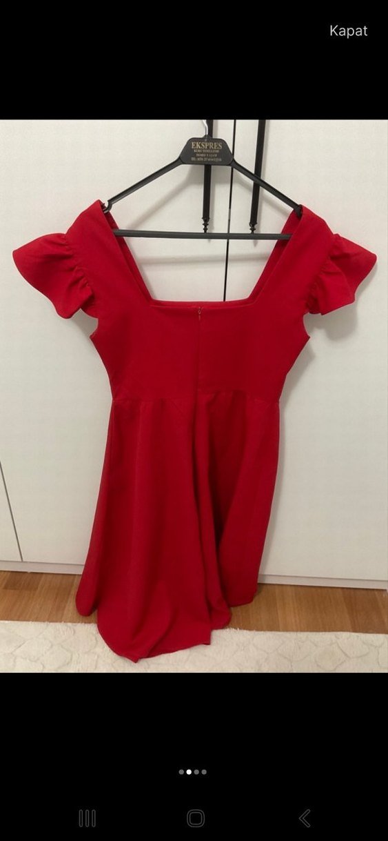 Kırmızı Midi Boy Fırfırlı Kadın Elbise - Görsel 2