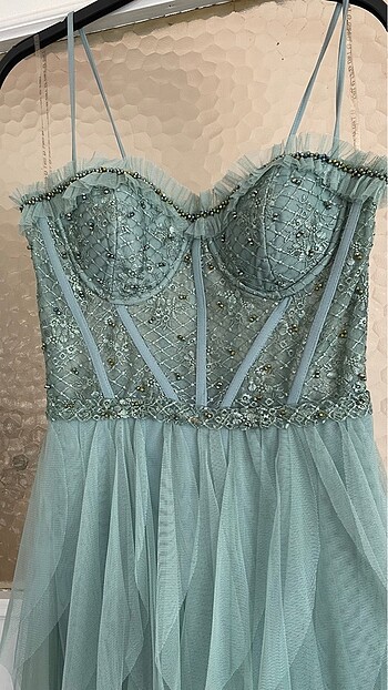 Küf Yeşili Abiye Mezuniyet Düğün Elbisesi - Görsel 2