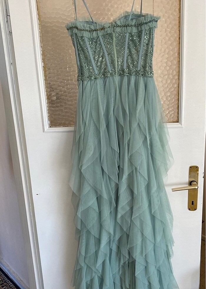 Küf Yeşili Abiye Mezuniyet Düğün Elbisesi - Görsel 4