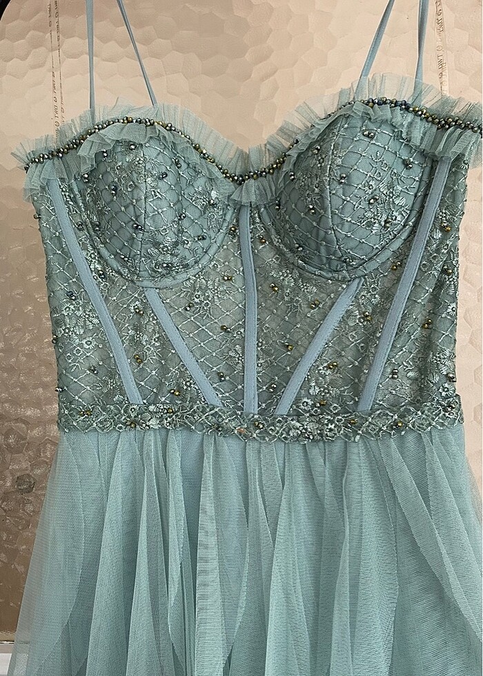 Küf Yeşili Abiye Mezuniyet Düğün Elbisesi - Görsel 2