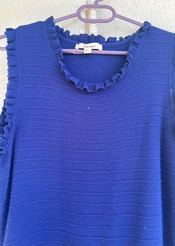 Koyu Mavi, Fırfırlı, Uzun Triko Elbise - Görsel 3