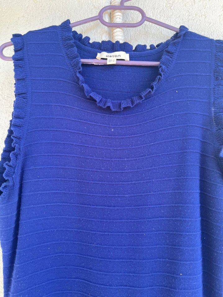 Koyu Mavi, Fırfırlı, Uzun Triko Elbise - Görsel 3