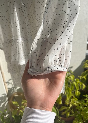 V Yaka Uzun Kollu Beyaz Puantiyeli Midi Elbise - Görsel 6