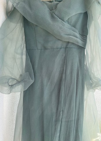 Su yeşili kayık kaya Uzun Abiye Elbise - Görsel 2