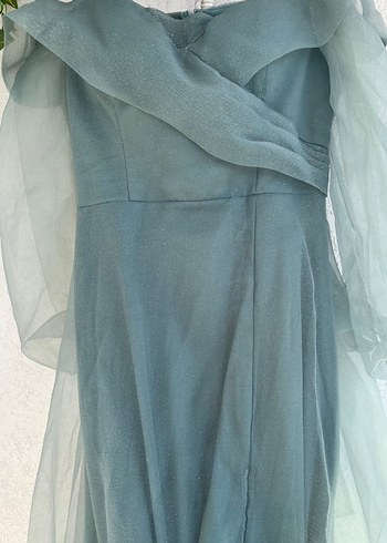 Su yeşili kayık kaya Uzun Abiye Elbise - Görsel 4